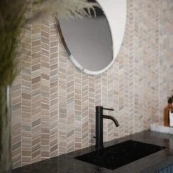 Weekender Beige/Cream 10.125 in. x 12.125 in. Chevron Polished Marble Wall and Floor Mosaic Tile (0.852 sq. ft./Each) by Jeffrey Court -Ivy Hill Tile Sales beige cream jeffrey court marble tile 13015 a0 1000