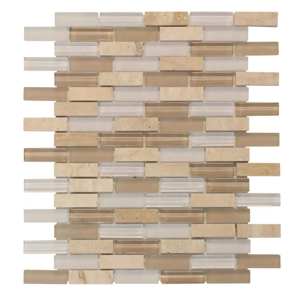 Cottage Ridge Mini Brick Beige 9.75 in. x 12 in. Interlocking Glass/Travertine Mosaic Tile (8.12 sq. ft./Case) by Jeffrey Court 3 Cottage Ridge Mini Brick Beige 9.75 in. x 12 in. Interlocking Glass/Travertine Mosaic Tile (8.12 sq. ft./Case) by Jeffrey Court