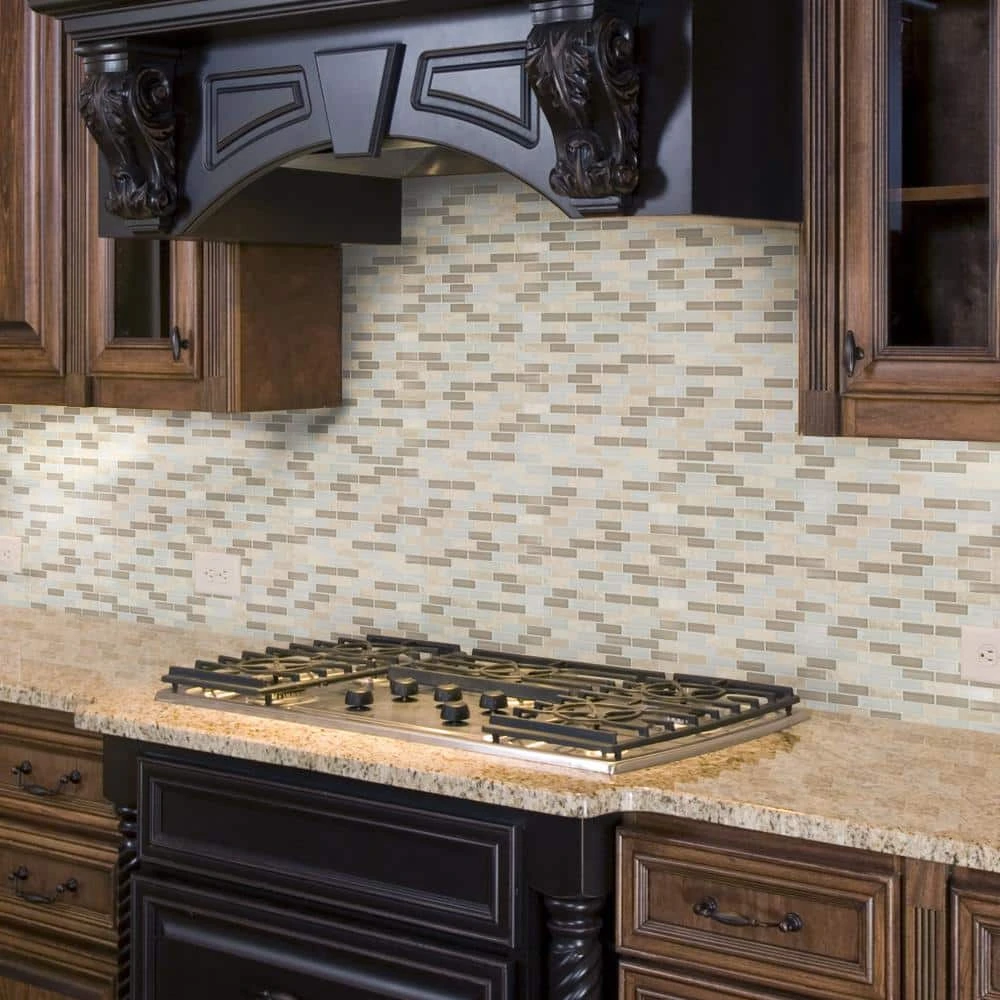 Cottage Ridge Mini Brick Beige 9.75 in. x 12 in. Interlocking Glass/Travertine Mosaic Tile (8.12 sq. ft./Case) by Jeffrey Court 4 Cottage Ridge Mini Brick Beige 9.75 in. x 12 in. Interlocking Glass/Travertine Mosaic Tile (8.12 sq. ft./Case) by Jeffrey Court - Image 2