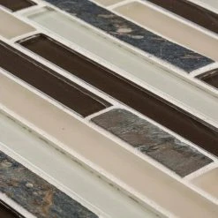 Slate Beach Beige/Cream 11.625 in. x 11.625 in. Interlocking Gloss/Matte Glass and Slate Mosaic Tile (14.07 sq.ft./Case) by Jeffrey Court -Ivy Hill Tile Sales beige jeffrey court glass tile 99496 1d 1000