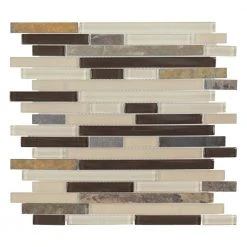 Slate Beach Beige/Cream 11.625 in. x 11.625 in. Interlocking Gloss/Matte Glass and Slate Mosaic Tile (14.07 sq.ft./Case) by Jeffrey Court
