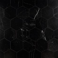 Blackout Hexagon Nero Marquina 10 in. x 10 in. Marble Floor and Wall Tile (6 sq. ft./Case) by Ivy Hill Tile
