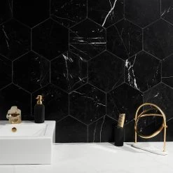 Blackout Hexagon Nero Marquina 10 in. x 10 in. Marble Floor and Wall Tile (6 sq. ft./Case) by Ivy Hill Tile -Ivy Hill Tile Sales black ivy hill tile marble tile ext3rd105090 c3 1000