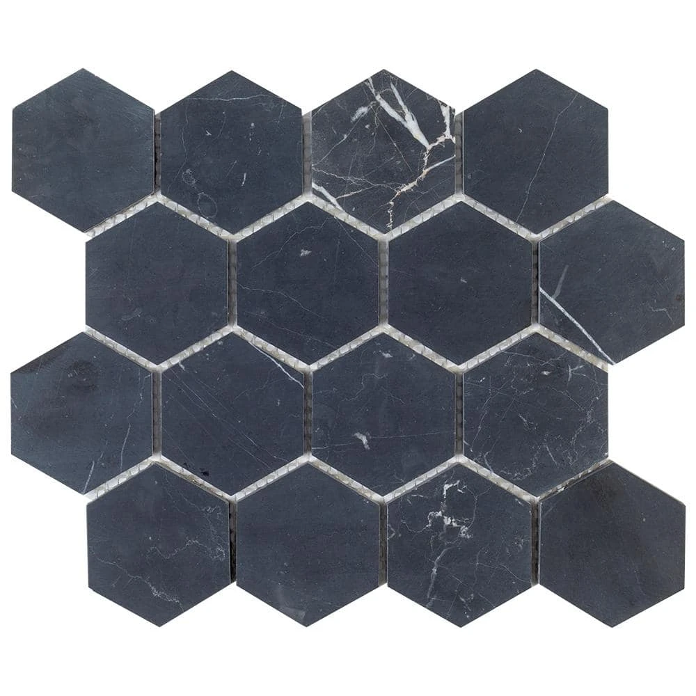 Midnight Hex Black 10.875 in. x 9.5 in. Honed Marble Wall and Floor Mosaic Tile (0.717 sq. ft./Each) by Jeffrey Court 3 Midnight Hex Black 10.875 in. x 9.5 in. Honed Marble Wall and Floor Mosaic Tile (0.717 sq. ft./Each) by Jeffrey Court