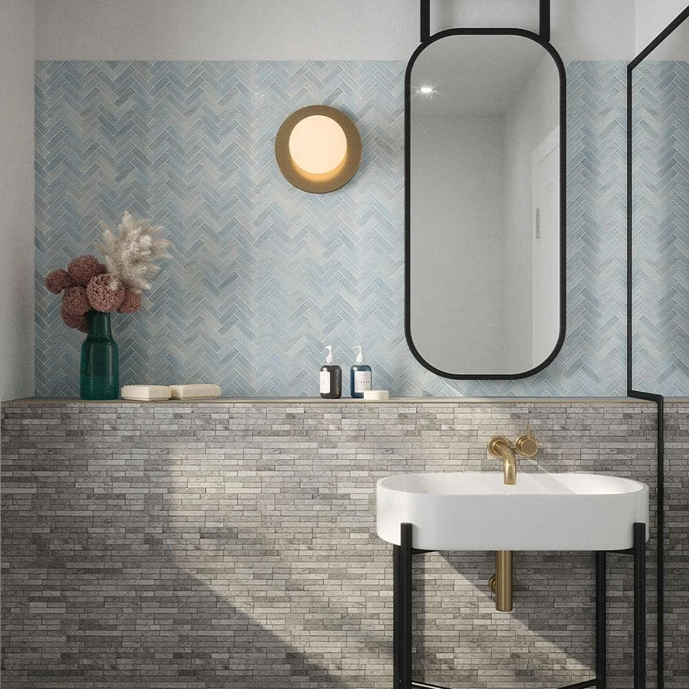 Orbit Herringbone Blue 9.625 in. x 12.125 in. Herringbone Gloss Glass Mosaic Wall Tile (16.20 sq. ft./Case) by Jeffrey Court 7 Orbit Herringbone Blue 9.625 in. x 12.125 in. Herringbone Gloss Glass Mosaic Wall Tile (16.20 sq. ft./Case) by Jeffrey Court - Image 5