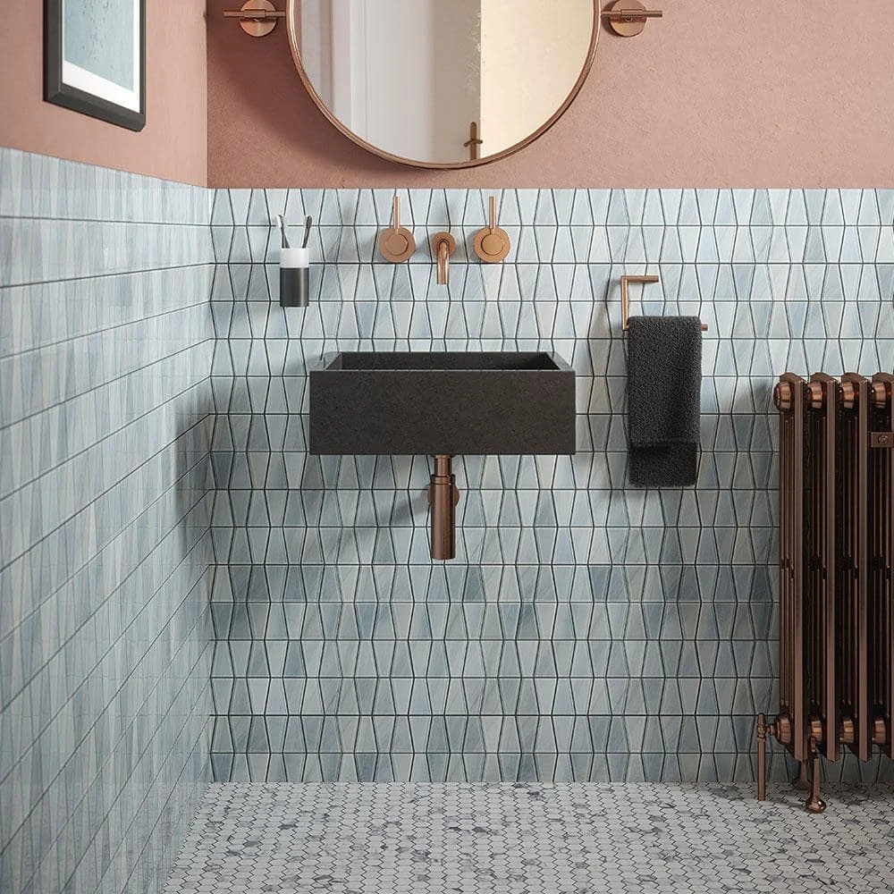 Orbit Trapazoid Blue 12.25 in. x 12.125 in. Trapezoid Gloss Glass Mosaic Wall Tile (20.63 sq. ft./Case) by Jeffrey Court 9 Orbit Trapazoid Blue 12.25 in. x 12.125 in. Trapezoid Gloss Glass Mosaic Wall Tile (20.63 sq. ft./Case) by Jeffrey Court - Image 7