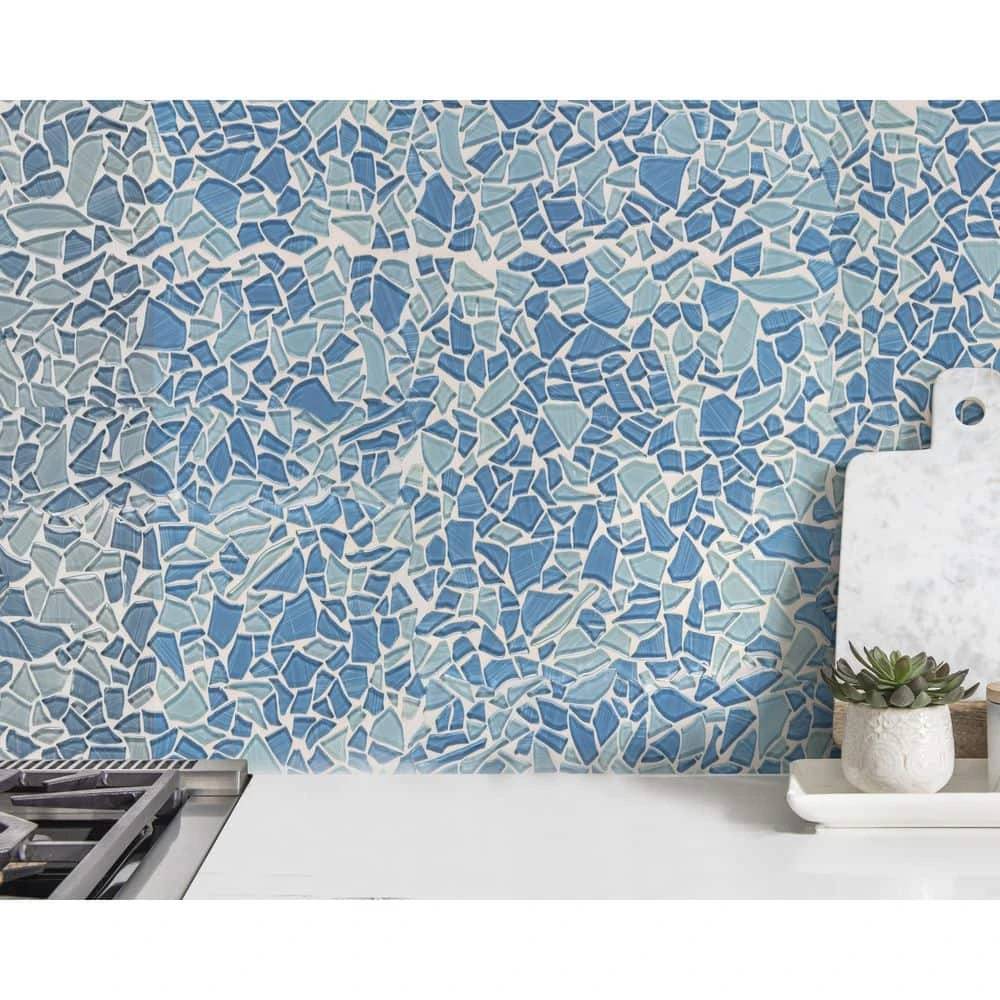 Seaglass Pebble Blue 11.875 in. x 11.875 in. Glossy Glass Mosaic Tile (0.979 sq. ft./Each) by Jeffrey Court 6 Seaglass Pebble Blue 11.875 in. x 11.875 in. Glossy Glass Mosaic Tile (0.979 sq. ft./Each) by Jeffrey Court - Image 4