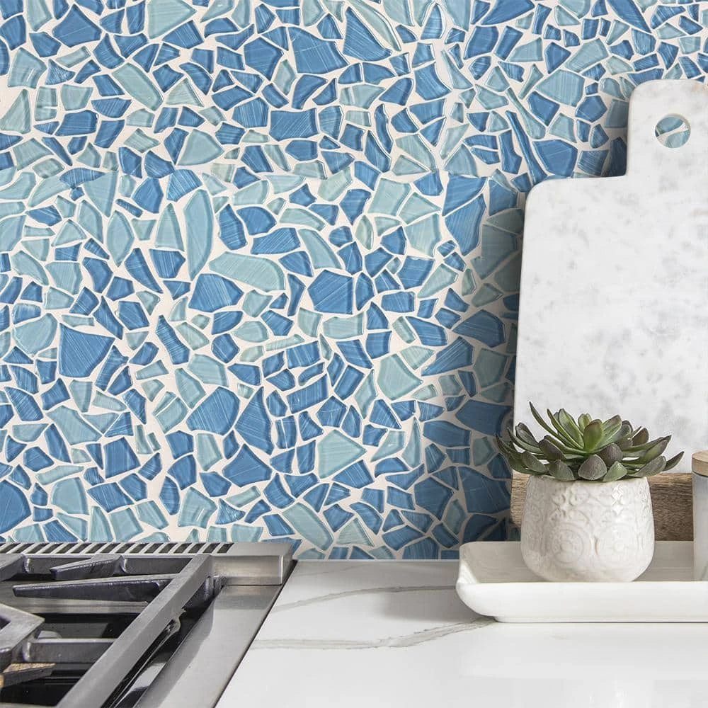 Seaglass Pebble Blue 11.875 in. x 11.875 in. Glossy Glass Mosaic Tile (0.979 sq. ft./Each) by Jeffrey Court 4 Seaglass Pebble Blue 11.875 in. x 11.875 in. Glossy Glass Mosaic Tile (0.979 sq. ft./Each) by Jeffrey Court - Image 2