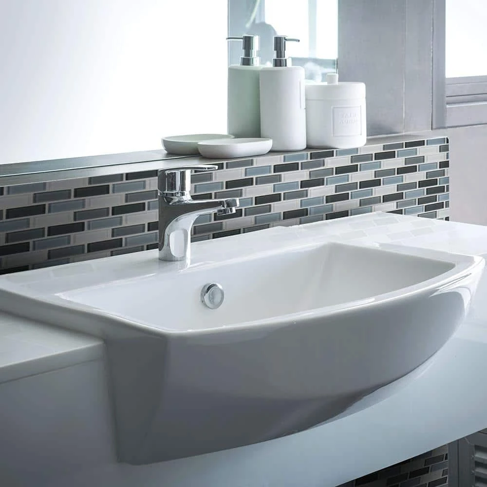 Malibu Breeze Blue 9.75 in. x 11.875 in. Interlocking Glossy Glass Mosaic Tile (8.04 sq. ft./Case) by Jeffrey Court 4 Malibu Breeze Blue 9.75 in. x 11.875 in. Interlocking Glossy Glass Mosaic Tile (8.04 sq. ft./Case) by Jeffrey Court - Image 2