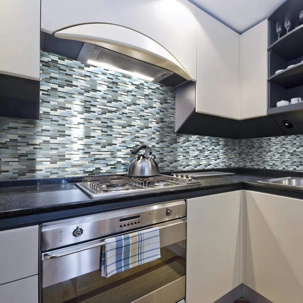 Stratosphere Blue Pencil 12.375 in. x 12.875 in. Interlocking Glossy Glass Mosaic Tile (1.106 sq. ft./Each) by Jeffrey Court 4 Stratosphere Blue Pencil 12.375 in. x 12.875 in. Interlocking Glossy Glass Mosaic Tile (1.106 sq. ft./Each) by Jeffrey Court - Image 2