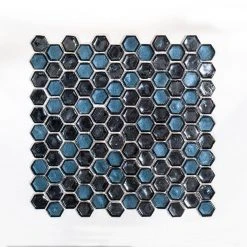 Mermaid Lagoon Blue 11.375 in. x 10.875 in. Hexagon Gloss Glass Wall Mosaic Tile (12.88 sq. ft./Case) by Jeffrey Court