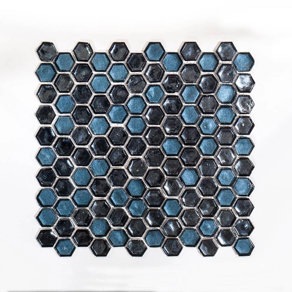 Mermaid Lagoon Blue 11.375 in. x 10.875 in. Hexagon Gloss Glass Wall Mosaic Tile (12.88 sq. ft./Case) by Jeffrey Court 3 Mermaid Lagoon Blue 11.375 in. x 10.875 in. Hexagon Gloss Glass Wall Mosaic Tile (12.88 sq. ft./Case) by Jeffrey Court