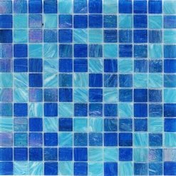 Aqua Blue Ocean Mesh-Mounted Squares 11-3/4 in. x 12 in. Glass Mosaic Tile by Ivy Hill Tile