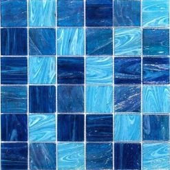 Aqua Blue Ocean Mesh-Mounted Squares 11-3/4 in. x 11-3/4 in. Glass Mosaic Tile by Ivy Hill Tile