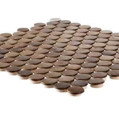 Copper Pennies Brown 11.875 in. x 11.625 in. Penny Round Brushed Metal Mosaic Tile (9.587 sq. ft./Case) by Jeffrey Court -Ivy Hill Tile Sales browns tan jeffrey court metal tile 99285 40 1000