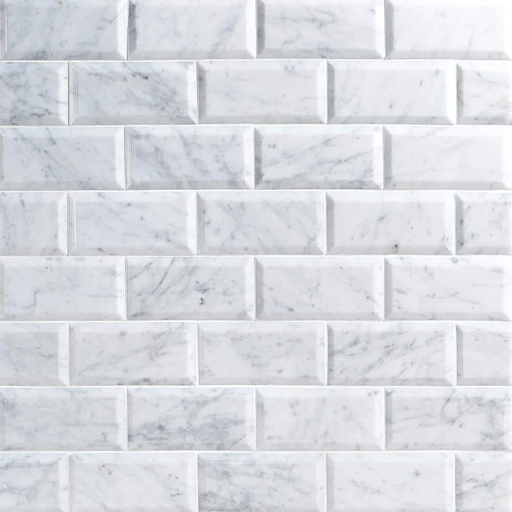 White Carrara Beveled 3 in. x 6 in. x 9mm Polished Marble Subway Tile (40 pieces / 5 sq. ft. / box) by Ivy Hill Tile 8 White Carrara Beveled 3 in. x 6 in. x 9mm Polished Marble Subway Tile (40 pieces / 5 sq. ft. / box) by Ivy Hill Tile - Image 6