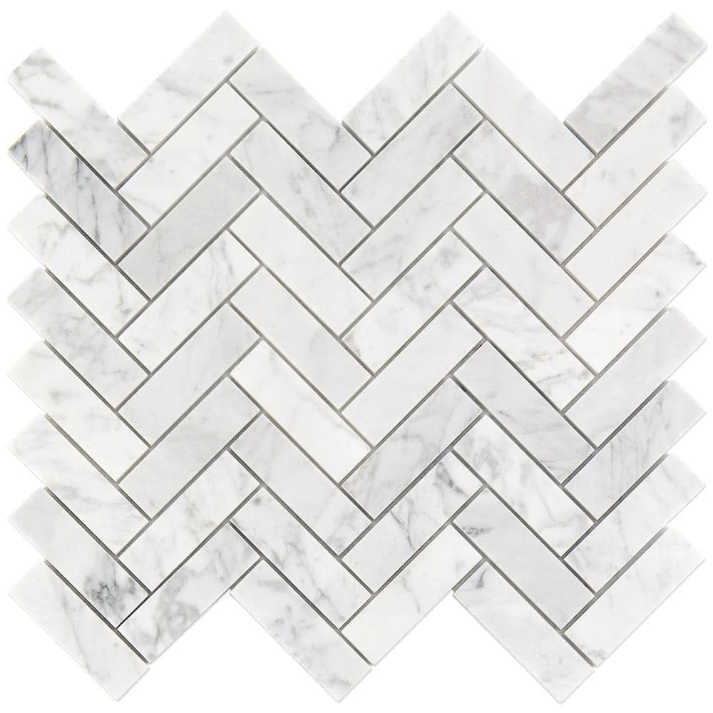 White Carrara Herringbone 12 in. x 12 in. 10mm Polished Marble Stone Mosaic Wall Tile (1 sq. ft.) by Ivy Hill Tile 8 White Carrara Herringbone 12 in. x 12 in. 10mm Polished Marble Stone Mosaic Wall Tile (1 sq. ft.) by Ivy Hill Tile - Image 6