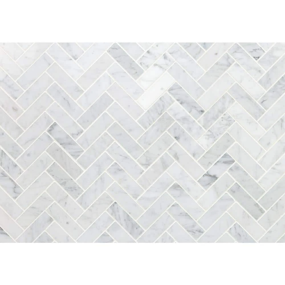 White Carrara Herringbone 12 in. x 12 in. 10mm Polished Marble Stone Mosaic Wall Tile (1 sq. ft.) by Ivy Hill Tile 6 White Carrara Herringbone 12 in. x 12 in. 10mm Polished Marble Stone Mosaic Wall Tile (1 sq. ft.) by Ivy Hill Tile - Image 4