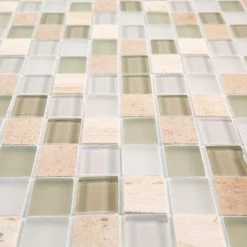 Cottage Ridge Cream 11.625 in. x 11.625 in. Mixed Glass Travertine and Glass Mosaic Tile (9.38 sq. ft./Case) by Jeffrey Court -Ivy Hill Tile Sales cream jeffrey court glass tile 99188 1d 1000