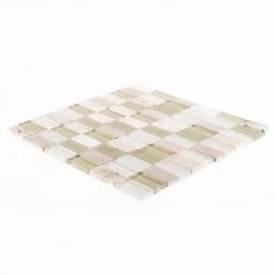 Cottage Ridge Cream 11.625 in. x 11.625 in. Mixed Glass Travertine and Glass Mosaic Tile (9.38 sq. ft./Case) by Jeffrey Court -Ivy Hill Tile Sales cream jeffrey court glass tile 99188 40 1000