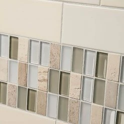 Cottage Ridge Cream 11.625 in. x 11.625 in. Mixed Glass Travertine and Glass Mosaic Tile (9.38 sq. ft./Case) by Jeffrey Court -Ivy Hill Tile Sales cream jeffrey court glass tile 99188 a0 1000