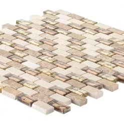 Molten 11.875 in. x 11.25 in. Interlocking Cream Glass/Cream and Emperador Marble Mosaic Tile (.927 sq. ft./Each) by Jeffrey Court -Ivy Hill Tile Sales cream jeffrey court glass tile 99481 77 1000