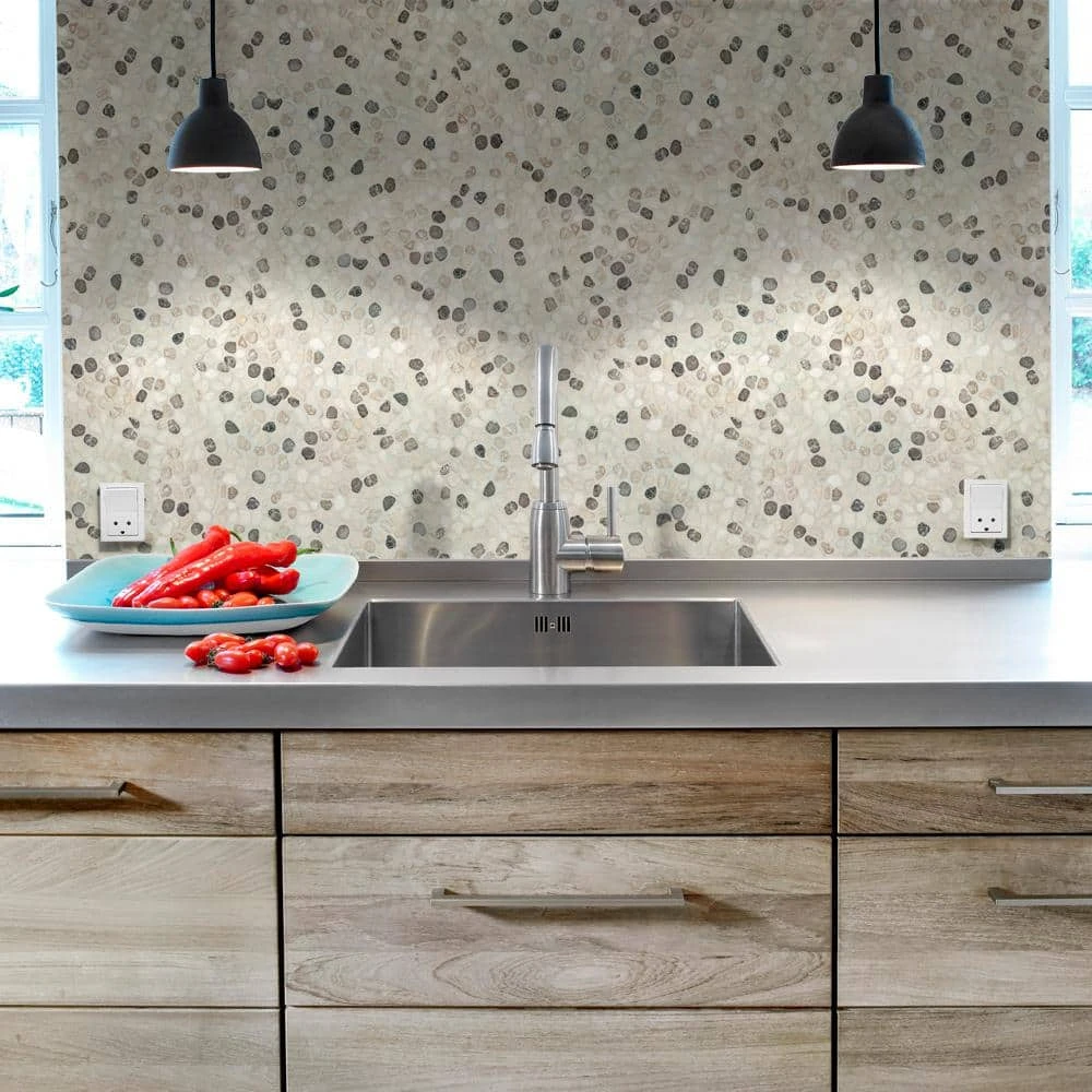 Emperador River Rocks Cream 11.5 in. x 11.5 in. Interlock Travertine/Marble Wall/Floor Mosaic Tile (9.18 sq. ft./Case) by Jeffrey Court 4 Emperador River Rocks Cream 11.5 in. x 11.5 in. Interlock Travertine/Marble Wall/Floor Mosaic Tile (9.18 sq. ft./Case) by Jeffrey Court - Image 2