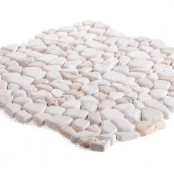 Creama River Rock 11.25 in. x 11.25 in. Honed Marble/ Limestone Floor and Wall Mosaic Tile (8.79 sq. ft./Case) by Jeffrey Court -Ivy Hill Tile Sales cream jeffrey court marble tile 99052 40 1000