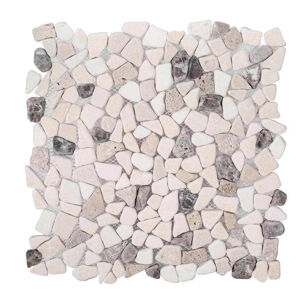River Rock Medley 11.5 in. x 11.5 in. Cream Travertine/ Cream and Brown Marble Wall and Floor Mosaic Tile by Jeffrey Court 3 River Rock Medley 11.5 in. x 11.5 in. Cream Travertine/ Cream and Brown Marble Wall and Floor Mosaic Tile by Jeffrey Court