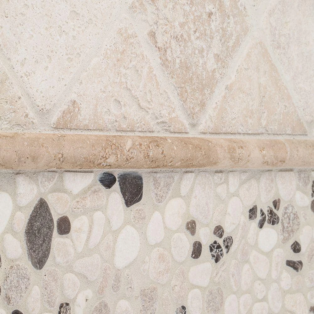 River Rock Medley 11.5 in. x 11.5 in. Cream Travertine/ Cream and Brown Marble Wall and Floor Mosaic Tile by Jeffrey Court 6 River Rock Medley 11.5 in. x 11.5 in. Cream Travertine/ Cream and Brown Marble Wall and Floor Mosaic Tile by Jeffrey Court - Image 4
