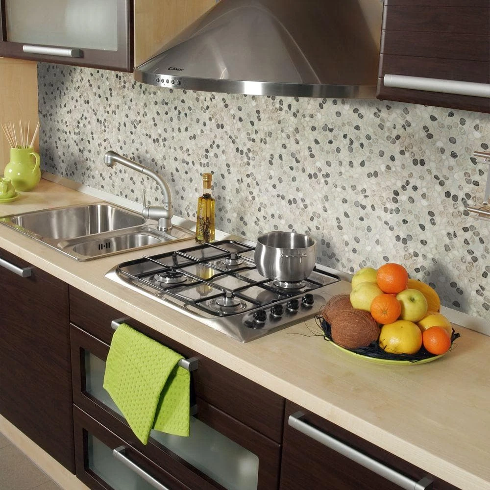 River Rock Medley 11.5 in. x 11.5 in. Cream Travertine/ Cream and Brown Marble Wall and Floor Mosaic Tile by Jeffrey Court 4 River Rock Medley 11.5 in. x 11.5 in. Cream Travertine/ Cream and Brown Marble Wall and Floor Mosaic Tile by Jeffrey Court - Image 2