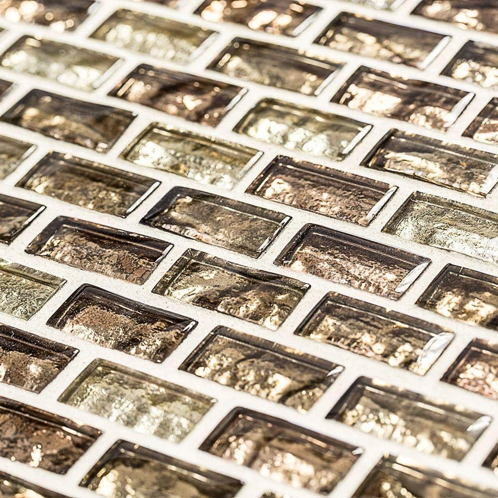 Infusion Gold Metallic 11.875 in. x 11.375 in. Interlocking Brick Glass Mosaic Tile (0.938 sq. ft/Each) by Jeffrey Court 5 Infusion Gold Metallic 11.875 in. x 11.375 in. Interlocking Brick Glass Mosaic Tile (0.938 sq. ft/Each) by Jeffrey Court - Image 3