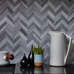 Zebra Plains Gray 12.875 in x 11.125 in. Herringbone Polished Marble Wall and Floor Mosaic Tile (9.947 sq. ft./Case) by Jeffrey Court -Ivy Hill Tile Sales gray grey jeffrey court marble tile 99287 31 1000