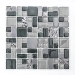 Satin Sapphire Gray 11.875 in. x 11.875 in. Square Mixed Glass and Metal Mosaic Tile (9.79 sq. ft./Case) by Jeffrey Court