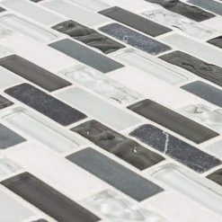 Silver Tradition Mini Brick Gray 9.75 in. x 11.875 in. Interlocking Mixed Glass/Marble Mosaic Tile (8.04 sq. ft./Case) by Jeffrey Court -Ivy Hill Tile Sales gray jeffrey court glass tile 99151 1d 1000