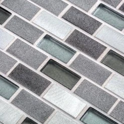 Stealth Grey 11.875 in. x 11.25 in. Interlocking Gloss Glass/Matte Metal Wall Mosaic Tile (9.27 sq. ft./Case) by Jeffrey Court -Ivy Hill Tile Sales gray jeffrey court glass tile 99588 1d 1000
