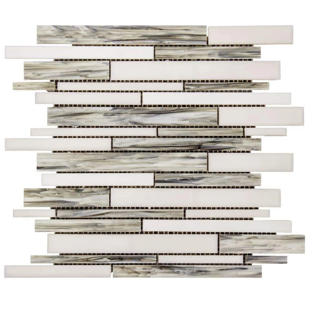 Coastal Skies Grey 11.875 in. x 11.75 in. Interlocking Glossy Glass Mosaic Tile (0.968 sq. ft./Each) by Jeffrey Court 3 Coastal Skies Grey 11.875 in. x 11.75 in. Interlocking Glossy Glass Mosaic Tile (0.968 sq. ft./Each) by Jeffrey Court