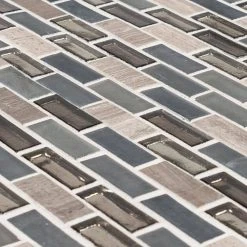 Coal Mine Gray 11.5 in. x 11.625 in. Interlocking Mixed Glass and Stone Mosaic Tile (14.99 sq. ft./Case) by Jeffrey Court -Ivy Hill Tile Sales gray jeffrey court glass tile 99620 1d 1000