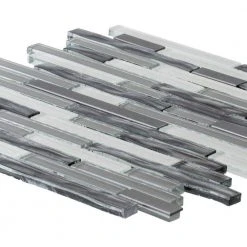 Waves of Grey/Silver 11.875 in. x 11.375 in. Interlocking Glossy Glass/Metal Mosaic Tile (0.938 sq. ft./Each) by Jeffrey Court -Ivy Hill Tile Sales gray jeffrey court glass tile 99716 40 1000