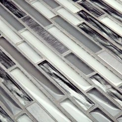 Waves of Grey/Silver 11.875 in. x 11.375 in. Interlocking Glossy Glass/Metal Mosaic Tile (0.938 sq. ft./Each) by Jeffrey Court -Ivy Hill Tile Sales gray jeffrey court glass tile 99716 fa 1000