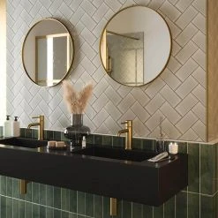 Typhoon Green 3 in. x 18 in. Subway Gloss Porcelain Wall and Floor Tile (10.76 sq. ft./Case) by Jeffrey Court -Ivy Hill Tile Sales green jeffrey court porcelain tile 13060 31 1000