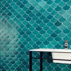 Beta Teal 2.44 in. x 5 in. Scallop Polished Ceramic Wall Tile (4.06 sq. ft./Case) by Ivy Hill Tile -Ivy Hill Tile Sales teal ivy hill tile ceramic tile ext3rd105987 76 1000