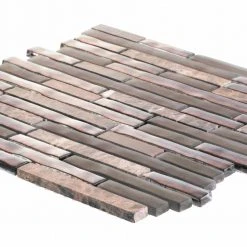 Walnut Foil Emperador Pencil 10.75 in. x 11 in. x 8mm Interlocking Textured Glass Marble Mosaic Tile (8.21 sq. ft./Case) by Jeffrey Court -Ivy Hill Tile Sales walnut brown jeffrey court glass tile 99601 40 1000