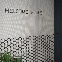 Hexagon Pattern White 9.875 in. x 11.375 in. Hexagon Matte Glass Mosaic Wall and Floor Tile (15.60 sq. ft./Case) by Jeffrey Court -Ivy Hill Tile Sales white blk jeffrey court glass tile 13093 c3 1000