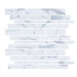 Hampton Cove White 11.625 in. x 11.625 in. Interlocking Glossy Glass Mosaic Tile (0.938 sq. ft./Each) by Jeffrey Court
