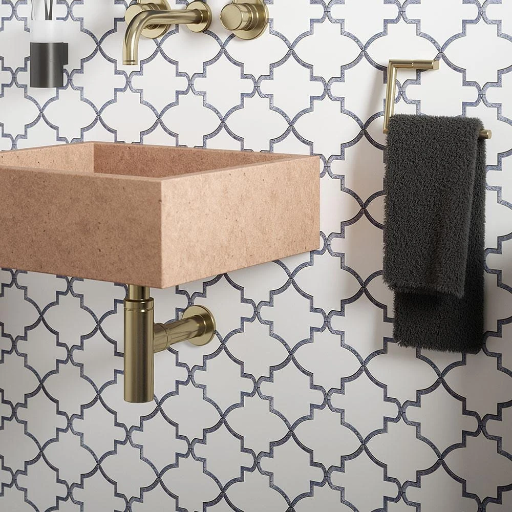 Medieval White/Grey 12.125 in. x 13 in. Arabesque Honed Carrara Marble/Gloss Blue Glass Mosaic Tile (10.946 sq.ft./Case) by Jeffrey Court 8 Medieval White/Grey 12.125 in. x 13 in. Arabesque Honed Carrara Marble/Gloss Blue Glass Mosaic Tile (10.946 sq.ft./Case) by Jeffrey Court - Image 6