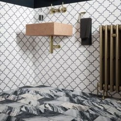 Medieval White/Grey 12.125 in. x 13 in. Arabesque Honed Carrara Marble/Gloss Blue Glass Mosaic Tile (10.946 sq.ft./Case) by Jeffrey Court 21 Medieval White/Grey 12.125 in. x 13 in. Arabesque Honed Carrara Marble/Gloss Blue Glass Mosaic Tile (10.946 sq.ft./Case) by Jeffrey Court -Ivy Hill Tile Sales white grey jeffrey court marble tile 13029 fa 1000