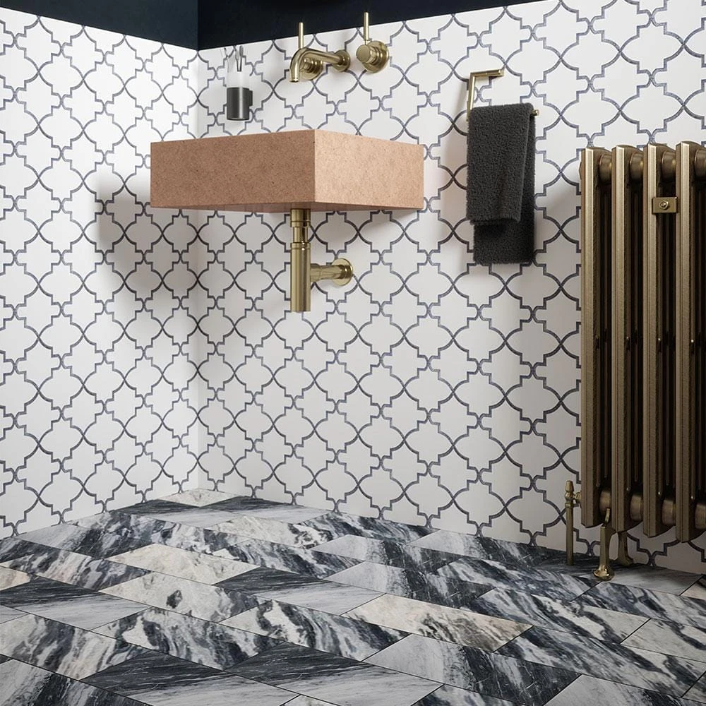 Medieval White/Grey 12.125 in. x 13 in. Arabesque Honed Carrara Marble/Gloss Blue Glass Mosaic Tile (10.946 sq.ft./Case) by Jeffrey Court 12 Medieval White/Grey 12.125 in. x 13 in. Arabesque Honed Carrara Marble/Gloss Blue Glass Mosaic Tile (10.946 sq.ft./Case) by Jeffrey Court - Image 10