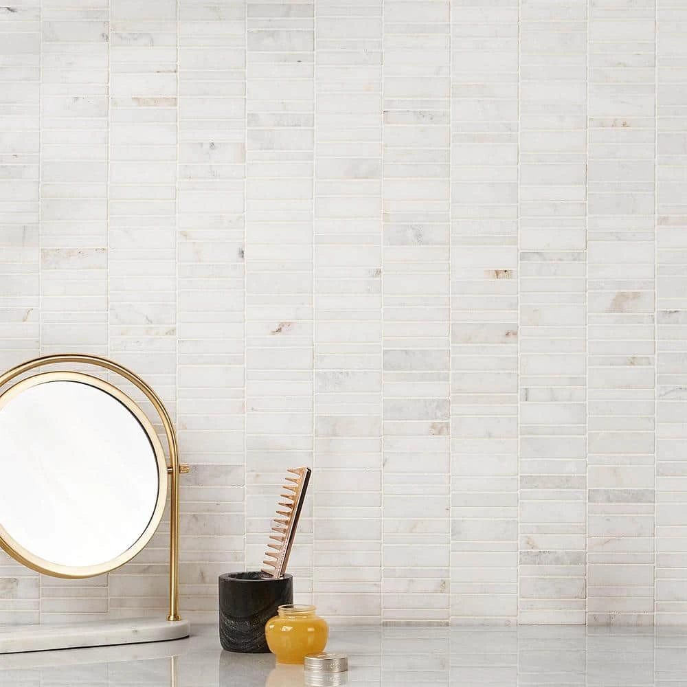 Arctic White 11.69 in. x 11.69 in. Waterfall Polished Marble Mosaic Tile (0.97 sq. ft./Sheet) by Ivy Hill Tile 4 Arctic White 11.69 in. x 11.69 in. Waterfall Polished Marble Mosaic Tile (0.97 sq. ft./Sheet) by Ivy Hill Tile - Image 2