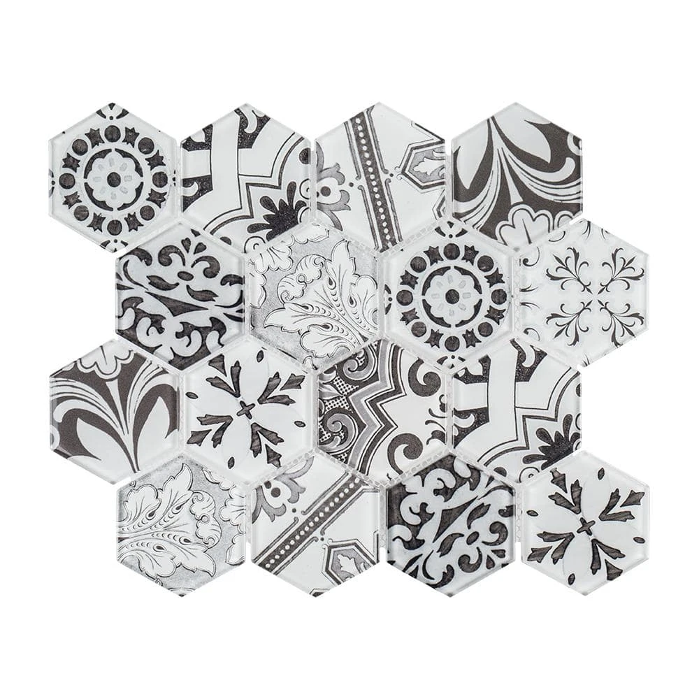 Morris Block White 12 in. x 10.375 in. Hexagon Glossy Glass Mosaic Tile (12.97 sq. ft./Case) by Jeffrey Court 3 Morris Block White 12 in. x 10.375 in. Hexagon Glossy Glass Mosaic Tile (12.97 sq. ft./Case) by Jeffrey Court